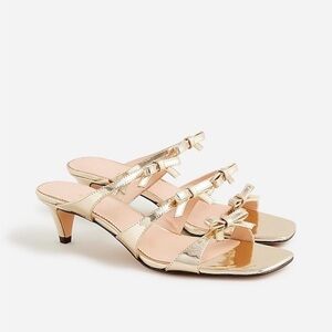 J Crew Zadie bow-strap heels in metallic gold leather kitten heels slip on short